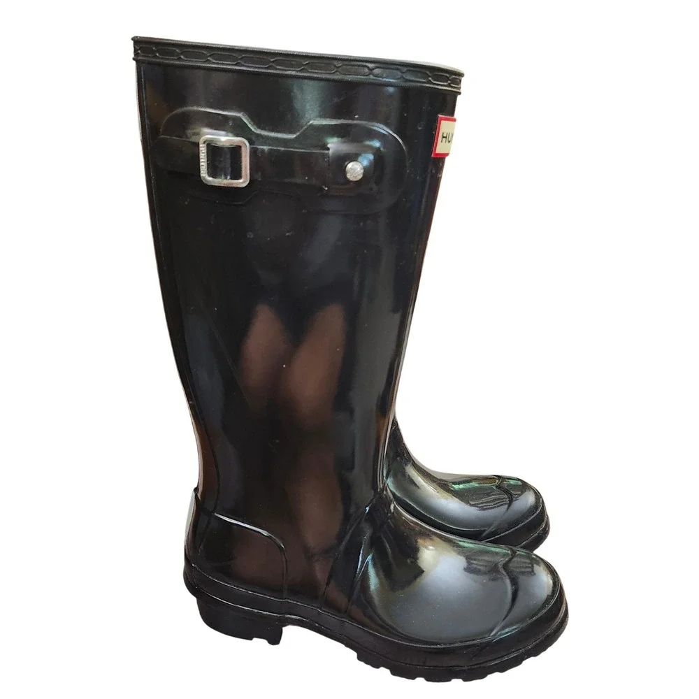 Hunter Original Kids Gloss Black Rain Boots Size 5B 6G  Wellies Iconic Unisex